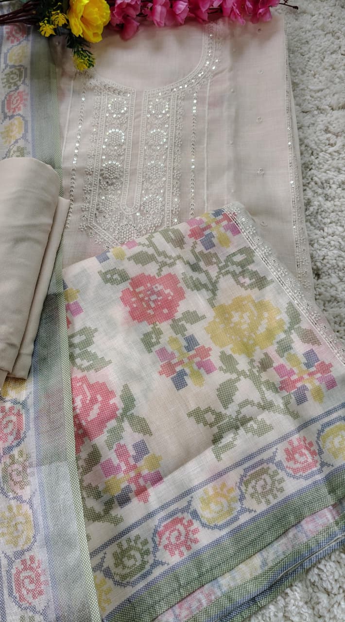 Code 009 – Premium Linen Unstitched Suit with Designer Dupatta