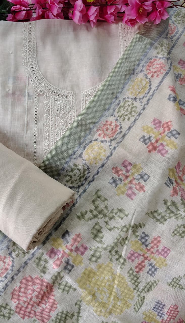 Code 009 – Premium Linen Unstitched Suit with Designer Dupatta