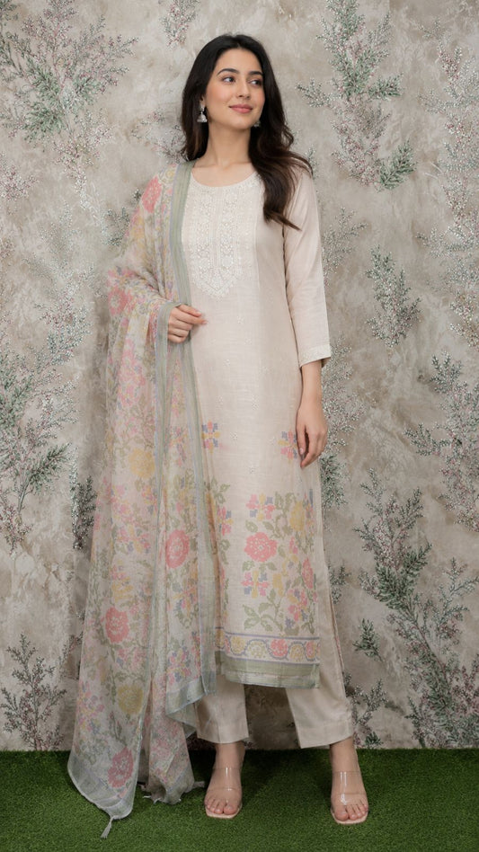 Code 009 – Premium Linen Unstitched Suit with Designer Dupatta