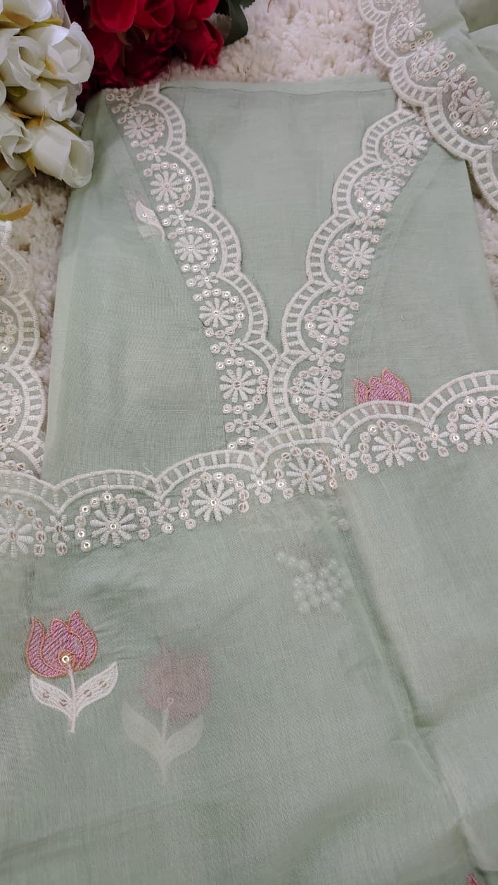 Organza Embroidered Unstitched Suit Set – Festive & Party Wear | Code 042