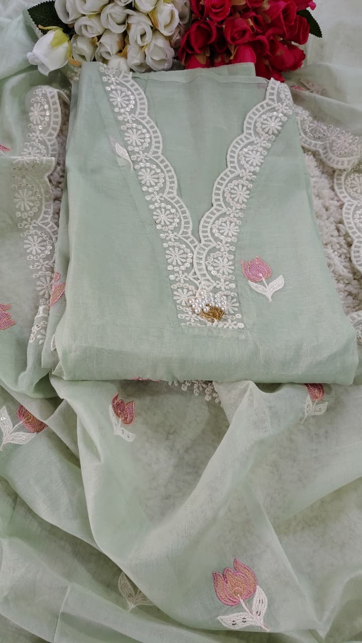 Organza Embroidered Unstitched Suit Set – Festive & Party Wear | Code 042