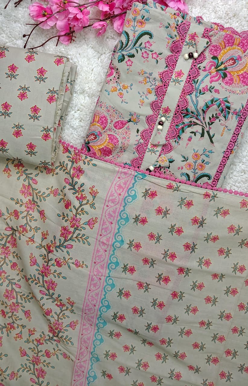 Code 037 – Pure Cotton Unstitched Floral Printed Suit with Matching Dupatta