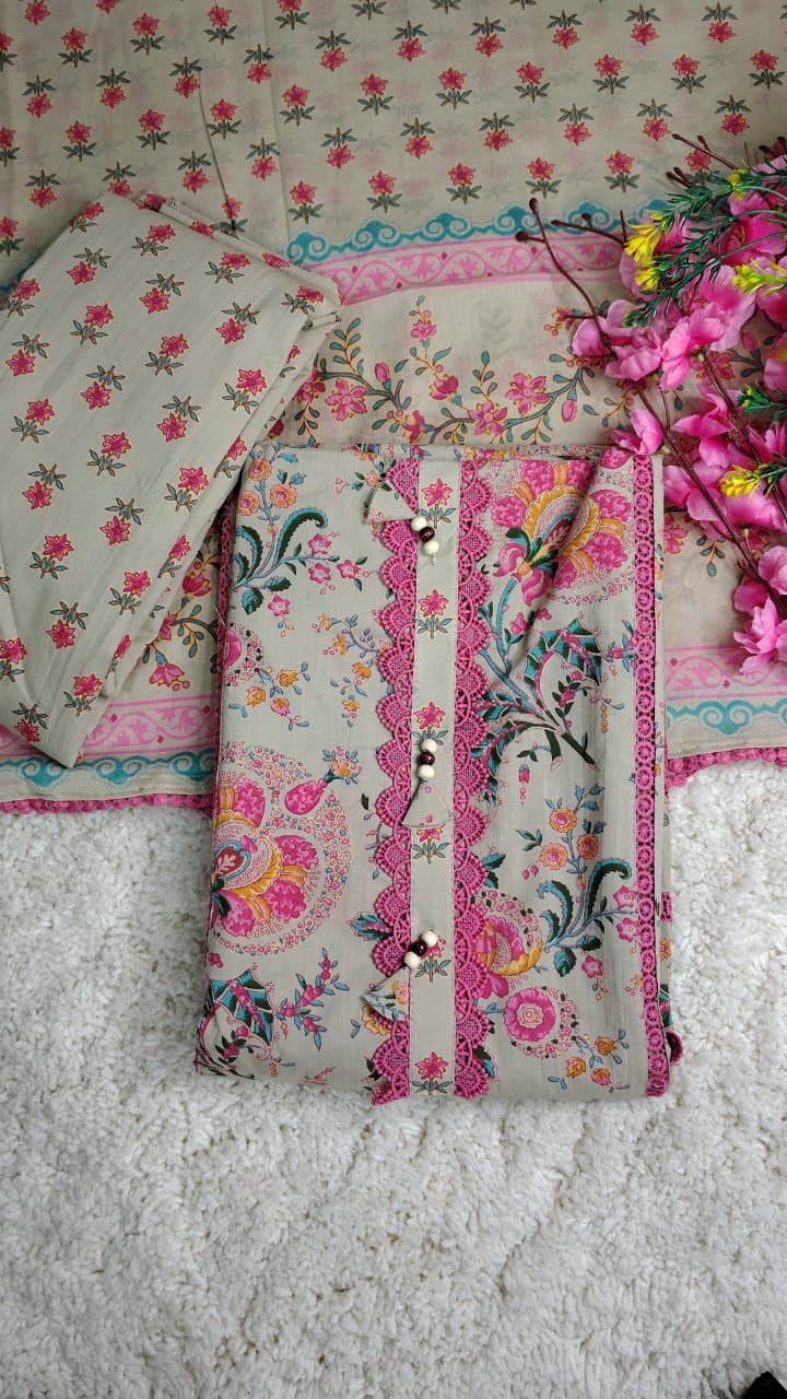Code 037 – Pure Cotton Unstitched Floral Printed Suit with Matching Dupatta