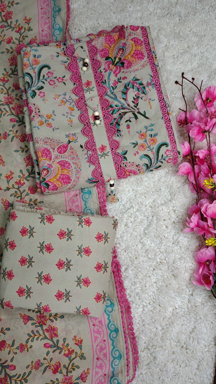 Code 037 – Pure Cotton Unstitched Floral Printed Suit with Matching Dupatta