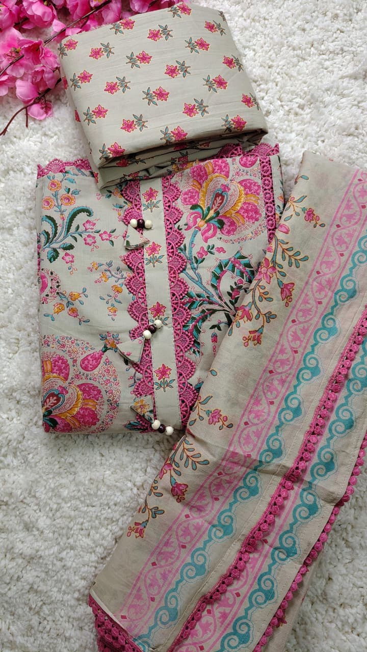 Code 037 – Pure Cotton Unstitched Floral Printed Suit with Matching Dupatta