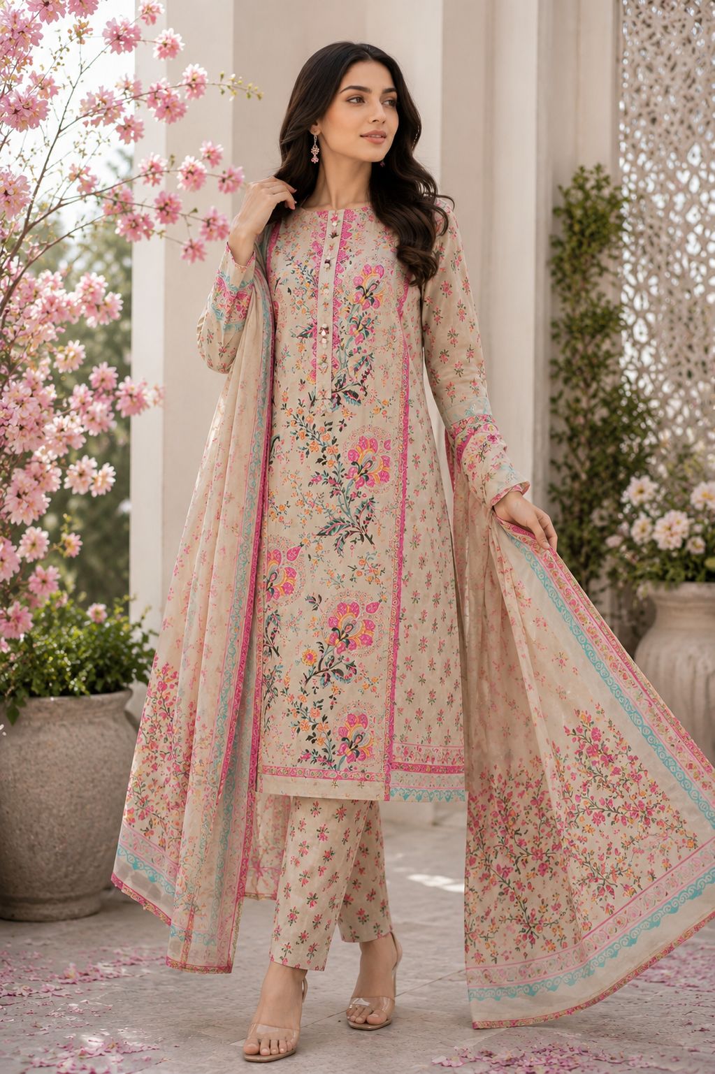 Code 037 – Pure Cotton Unstitched Floral Printed Suit with Matching Dupatta