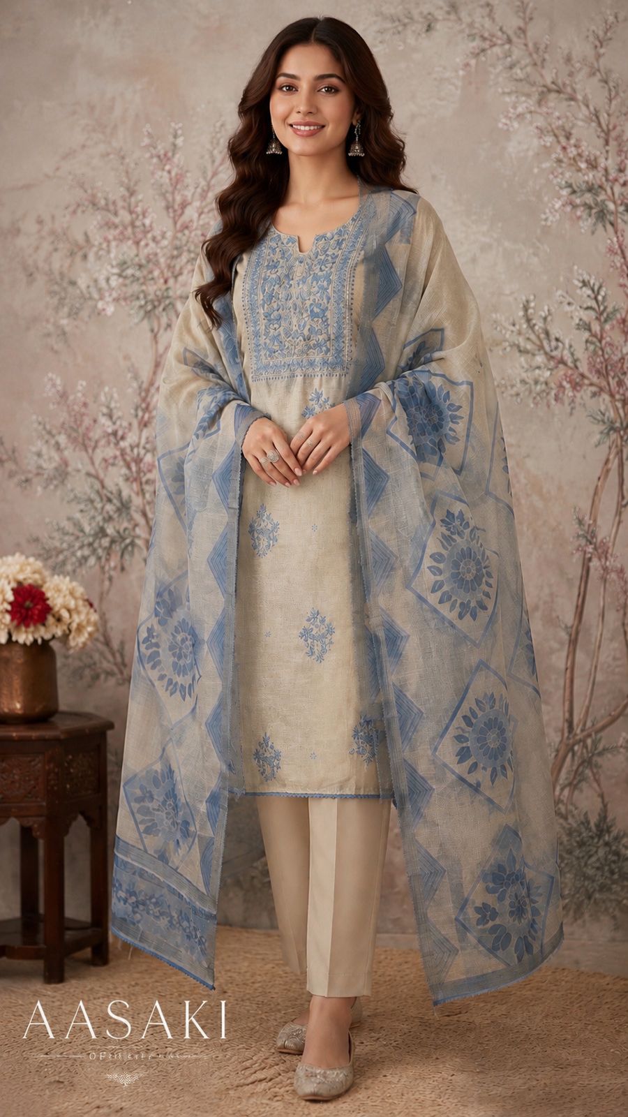 AASAKI Pure Jamdani Suit Set with Dupatta | Code 013