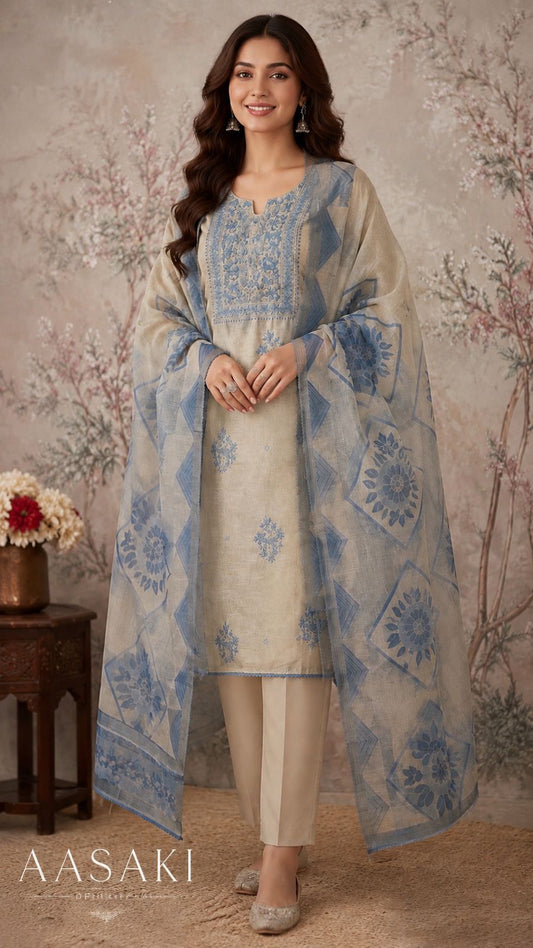 AASAKI Pure Jamdani Suit Set with Dupatta | Code 013