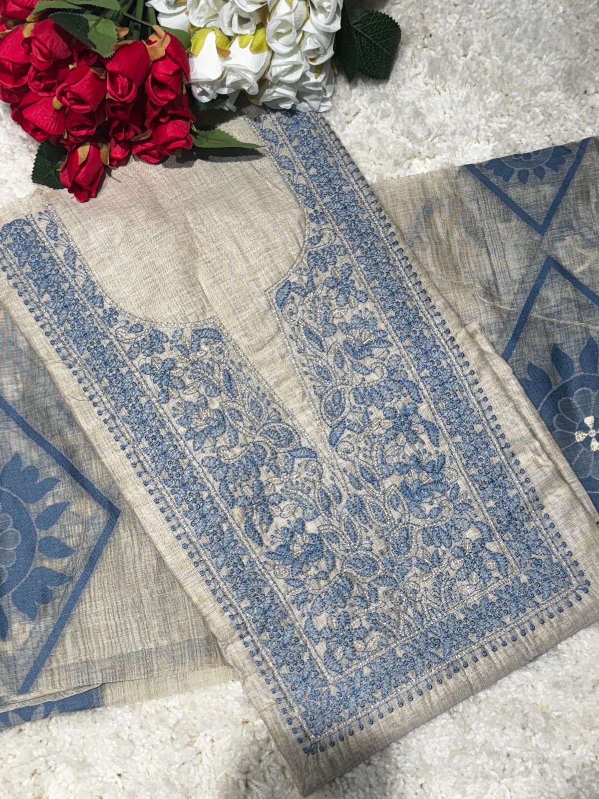 AASAKI Pure Jamdani Suit Set with Dupatta | Code 013