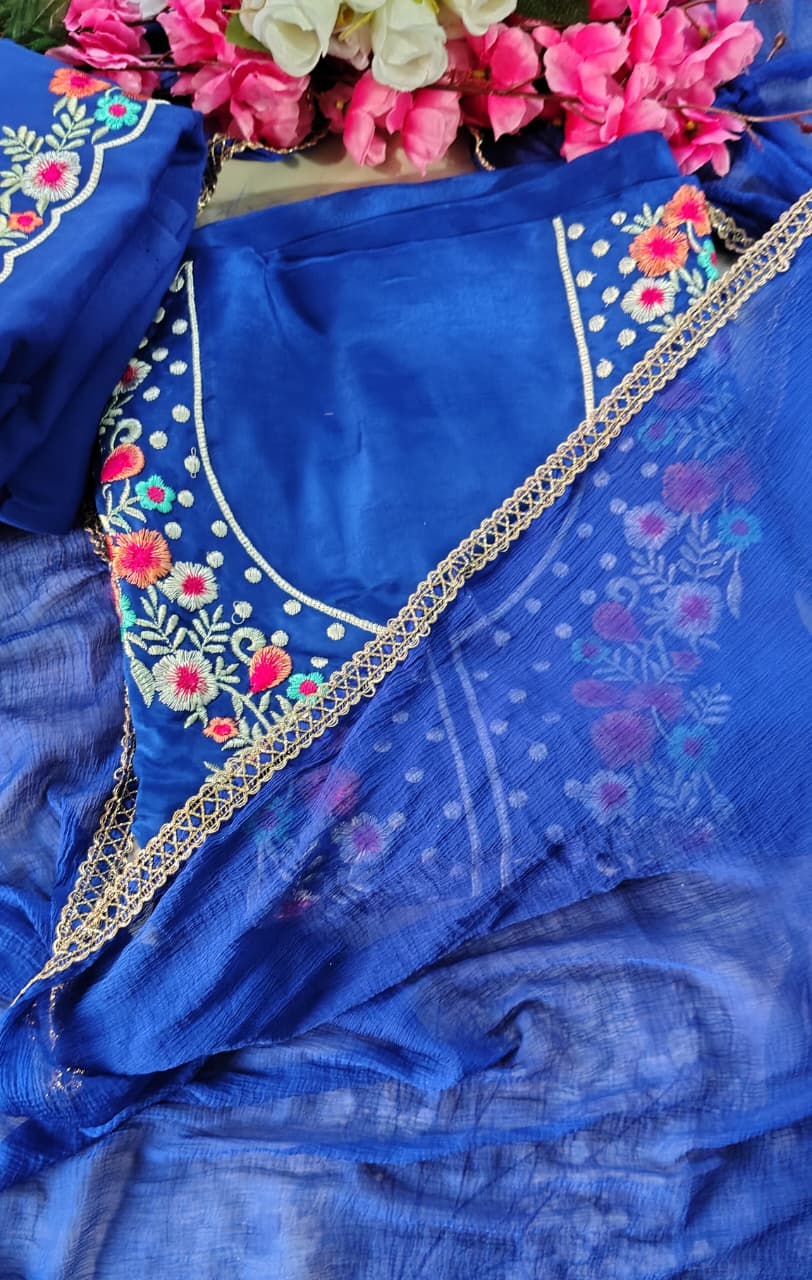 Royal Blue Embroidered Punjabi Suit with Dupatta | Party Wear Unstitched Suit | Code 012