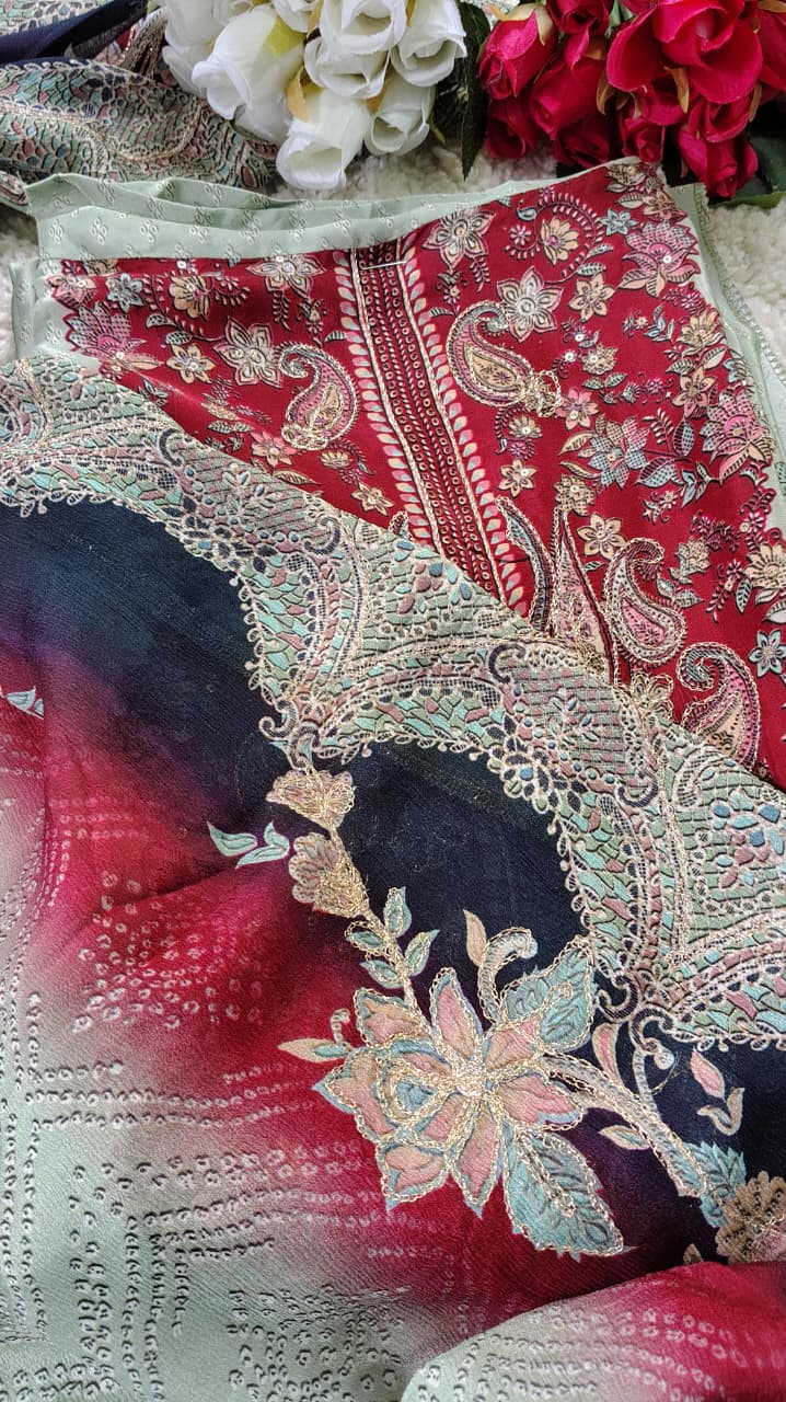 Premium Silk Designer Unstitched Suit with Printed Dupatta | Code 035