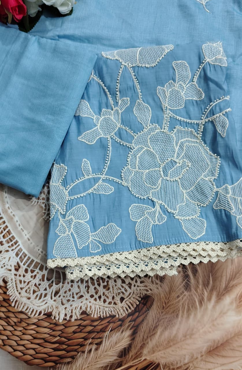 Premium Mul Chanderi Embroidered Unstitched Suit with Heavy Embroidered Dupatta | Code 072 | AASAKI
