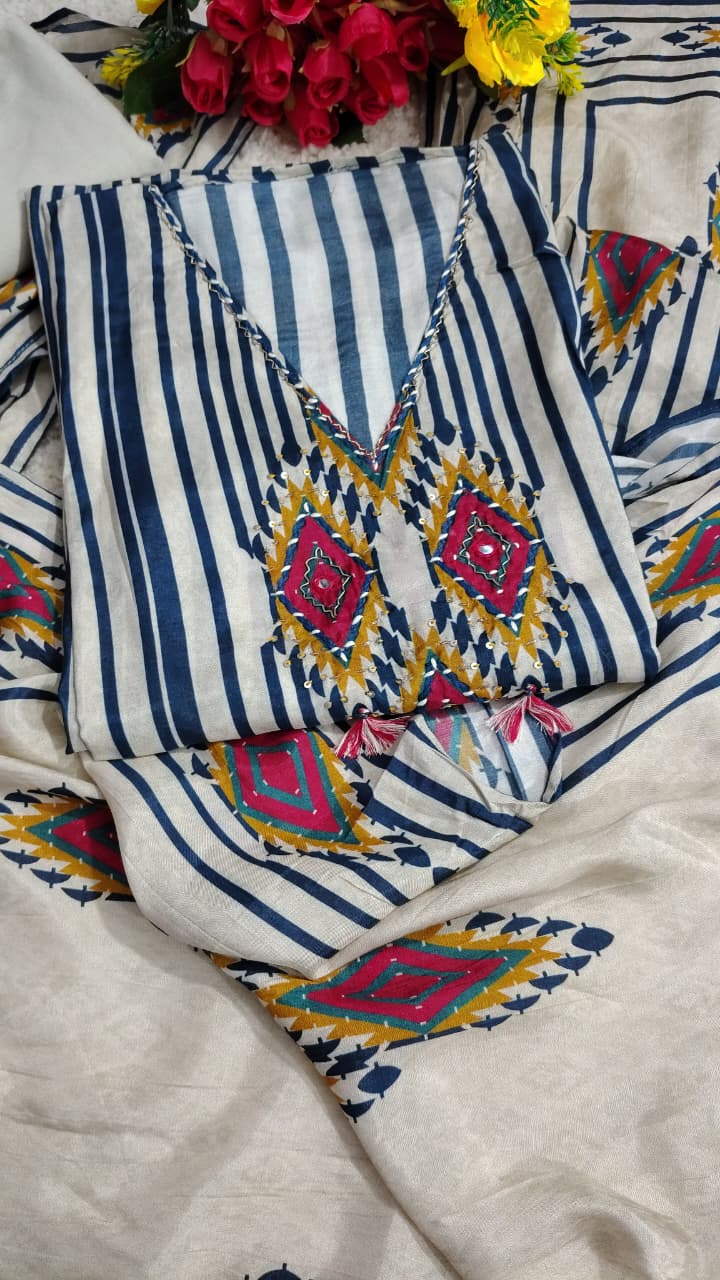 Code 025 – Ultra Premium Maheshwari Unstitched Suit with Designer Dupatta