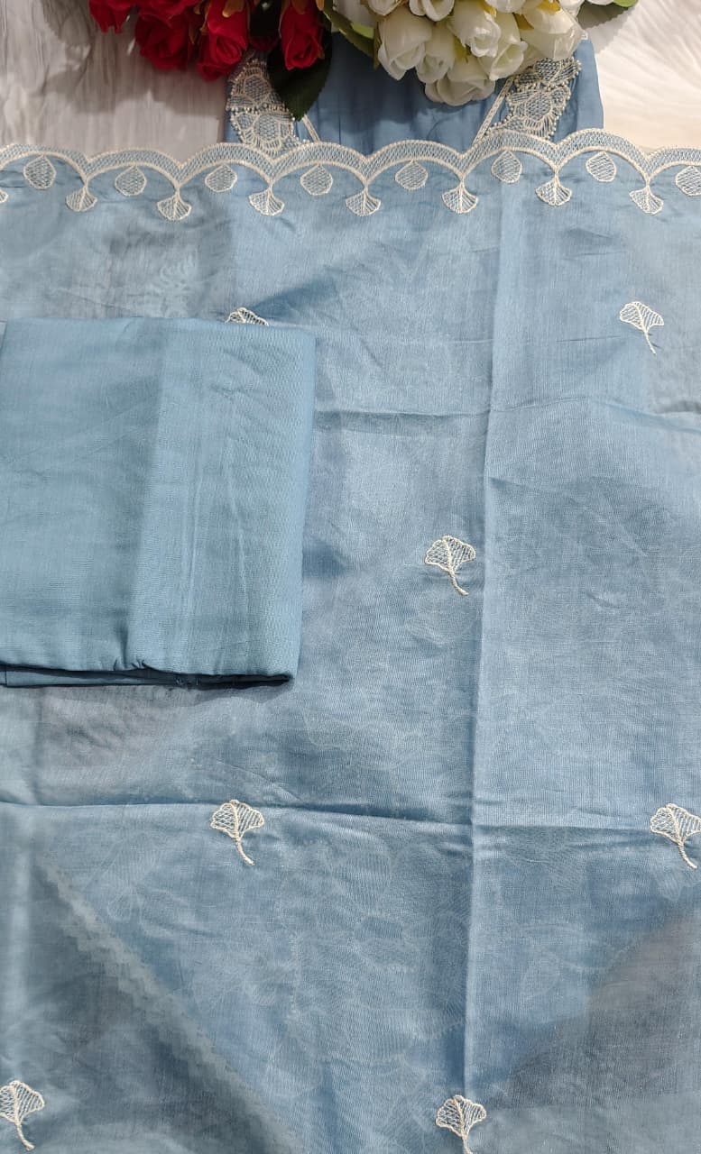 Premium Mul Chanderi Embroidered Unstitched Suit with Heavy Embroidered Dupatta | Code 072 | AASAKI