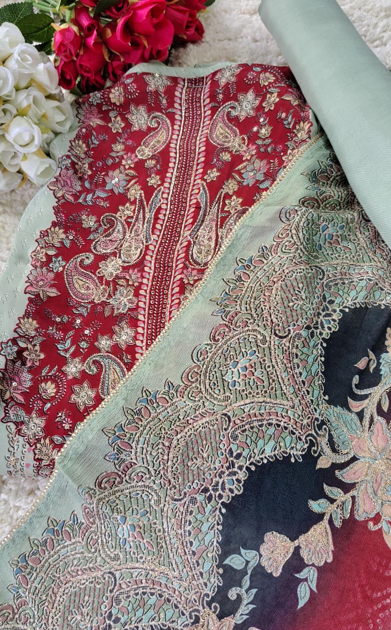 Premium Silk Designer Unstitched Suit with Printed Dupatta | Code 035