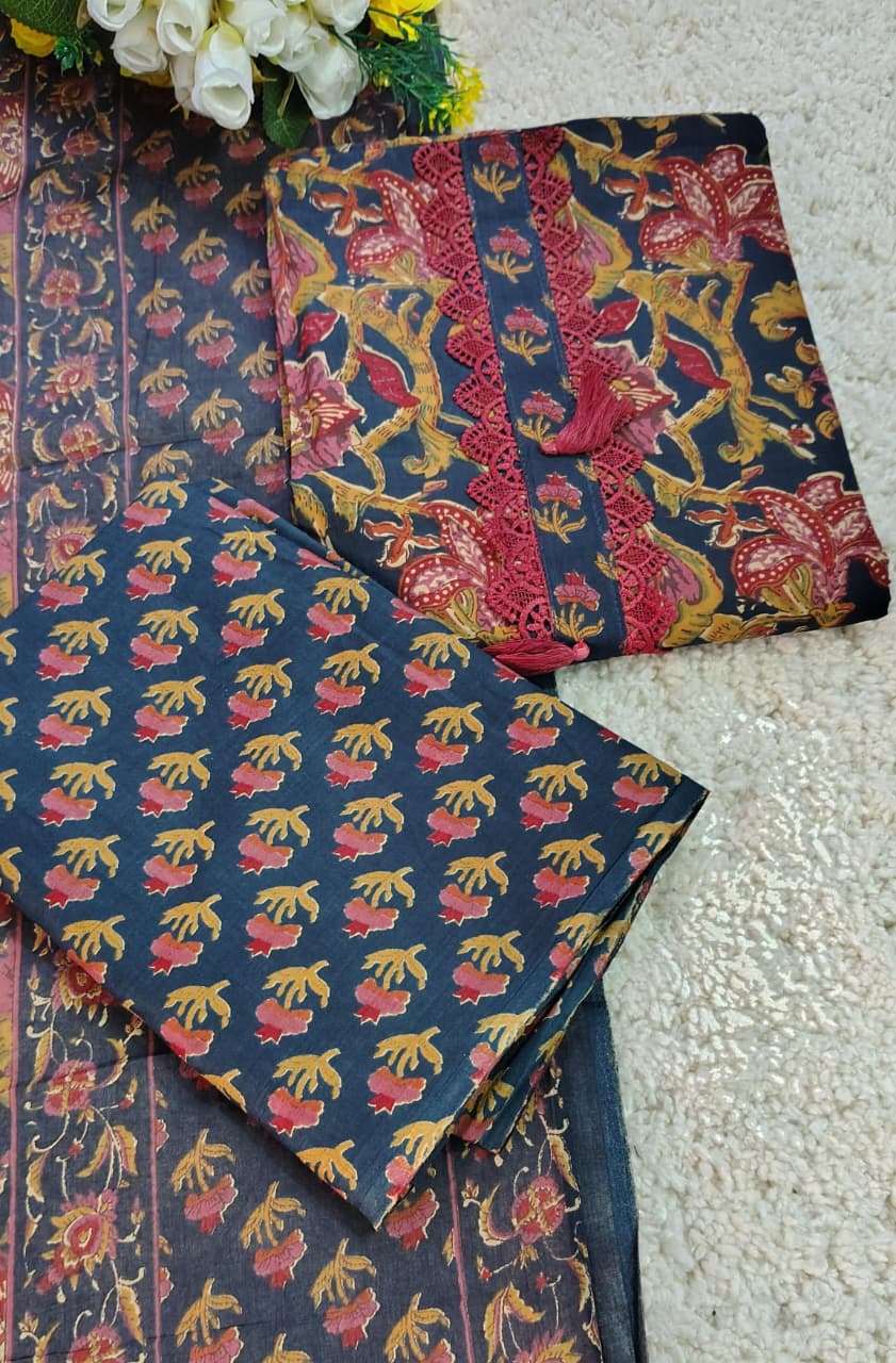Code 038 – Premium Pure Cotton Printed Suit with Lace Work | Aasaki