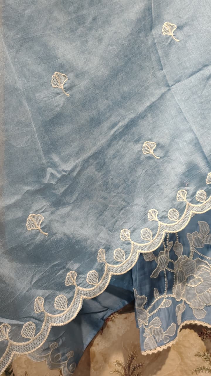 Premium Mul Chanderi Embroidered Unstitched Suit with Heavy Embroidered Dupatta | Code 072 | AASAKI