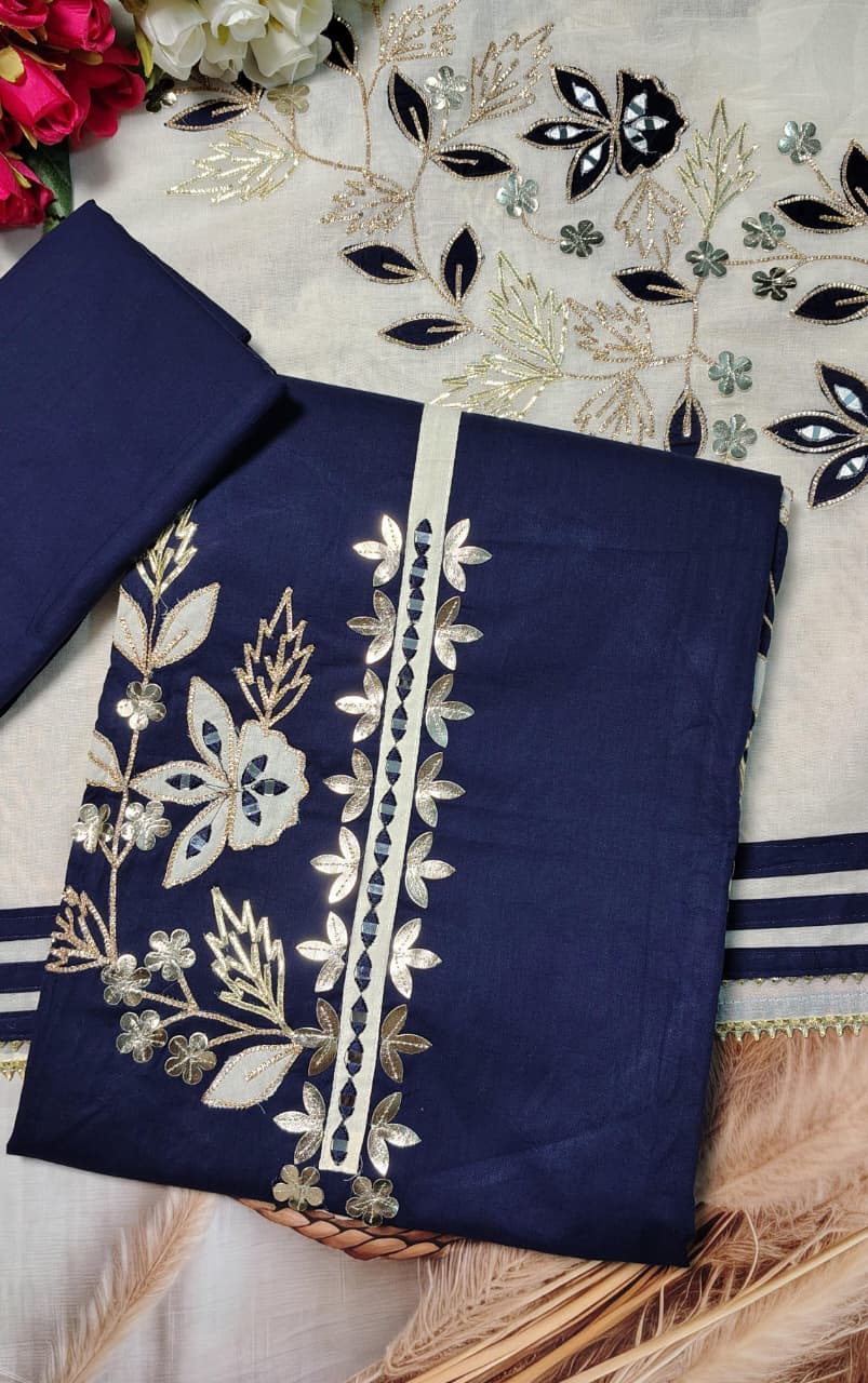 AASAKI Code 053 – Pure Cotton Party Wear Unstitched Suit with Embroidered Dupatta