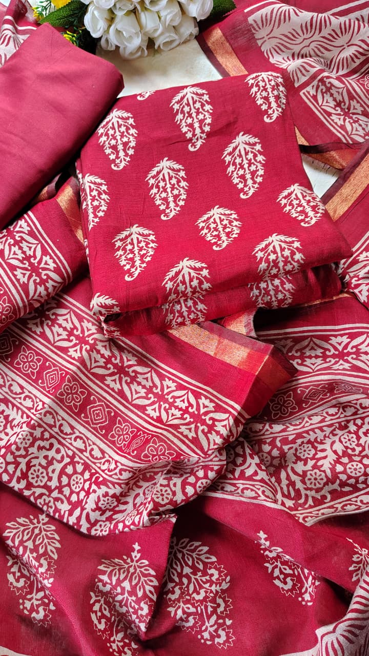 Code 033 – Maheshwari Cotton Unstitched Suit Set | Soft Summer Wear with Dupatta