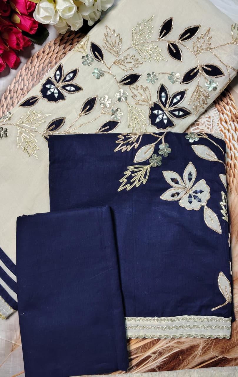 AASAKI Code 053 – Pure Cotton Party Wear Unstitched Suit with Embroidered Dupatta