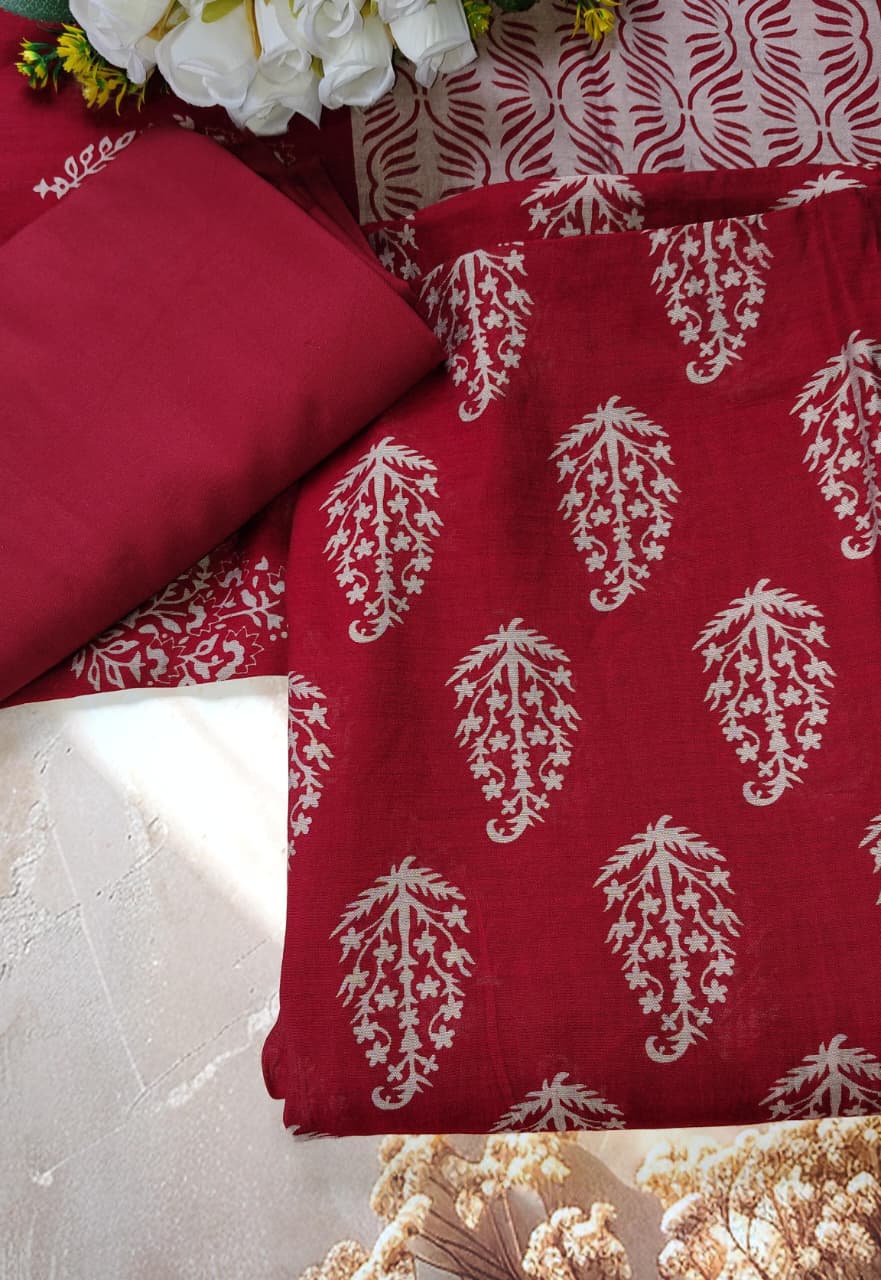 Code 033 – Maheshwari Cotton Unstitched Suit Set | Soft Summer Wear with Dupatta