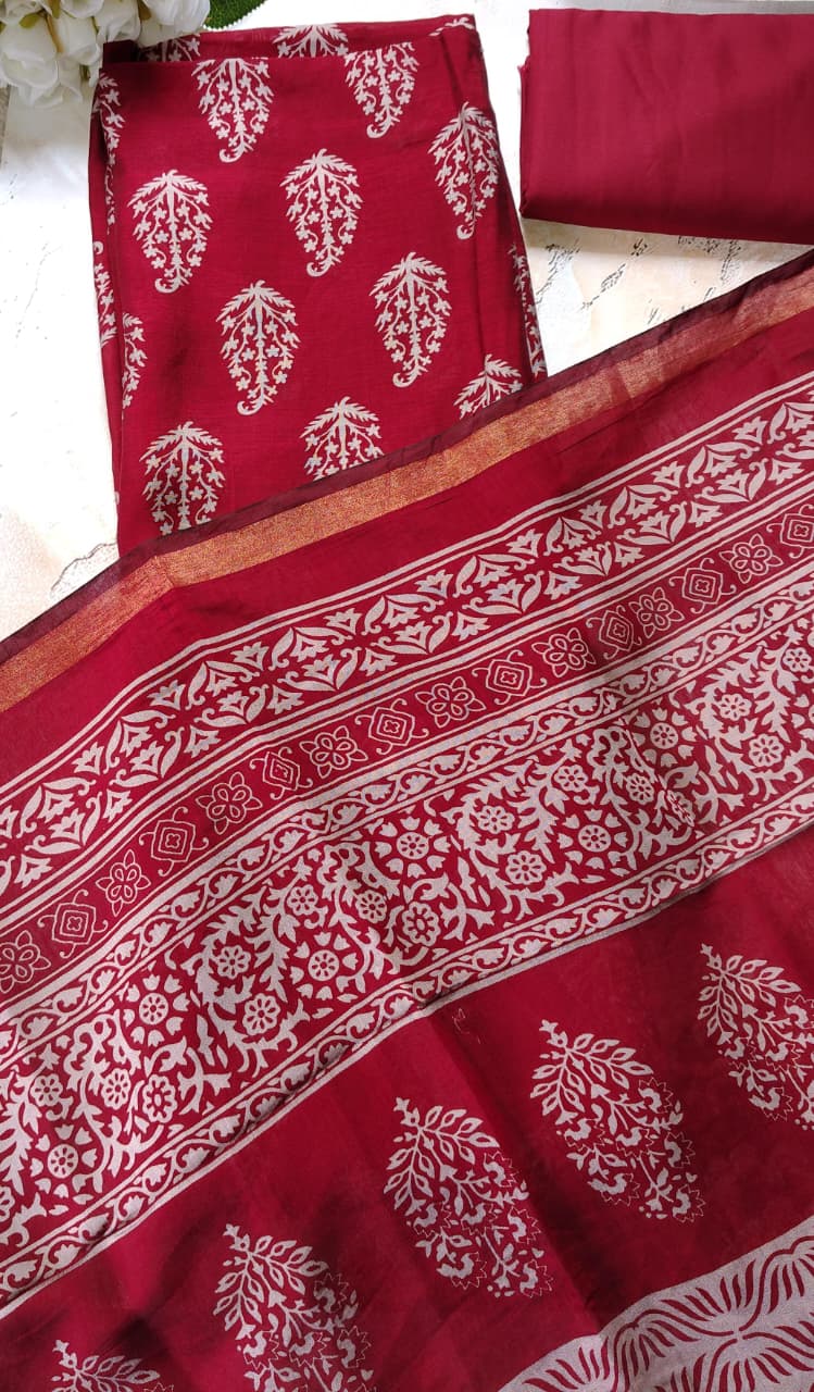 Code 033 – Maheshwari Cotton Unstitched Suit Set | Soft Summer Wear with Dupatta