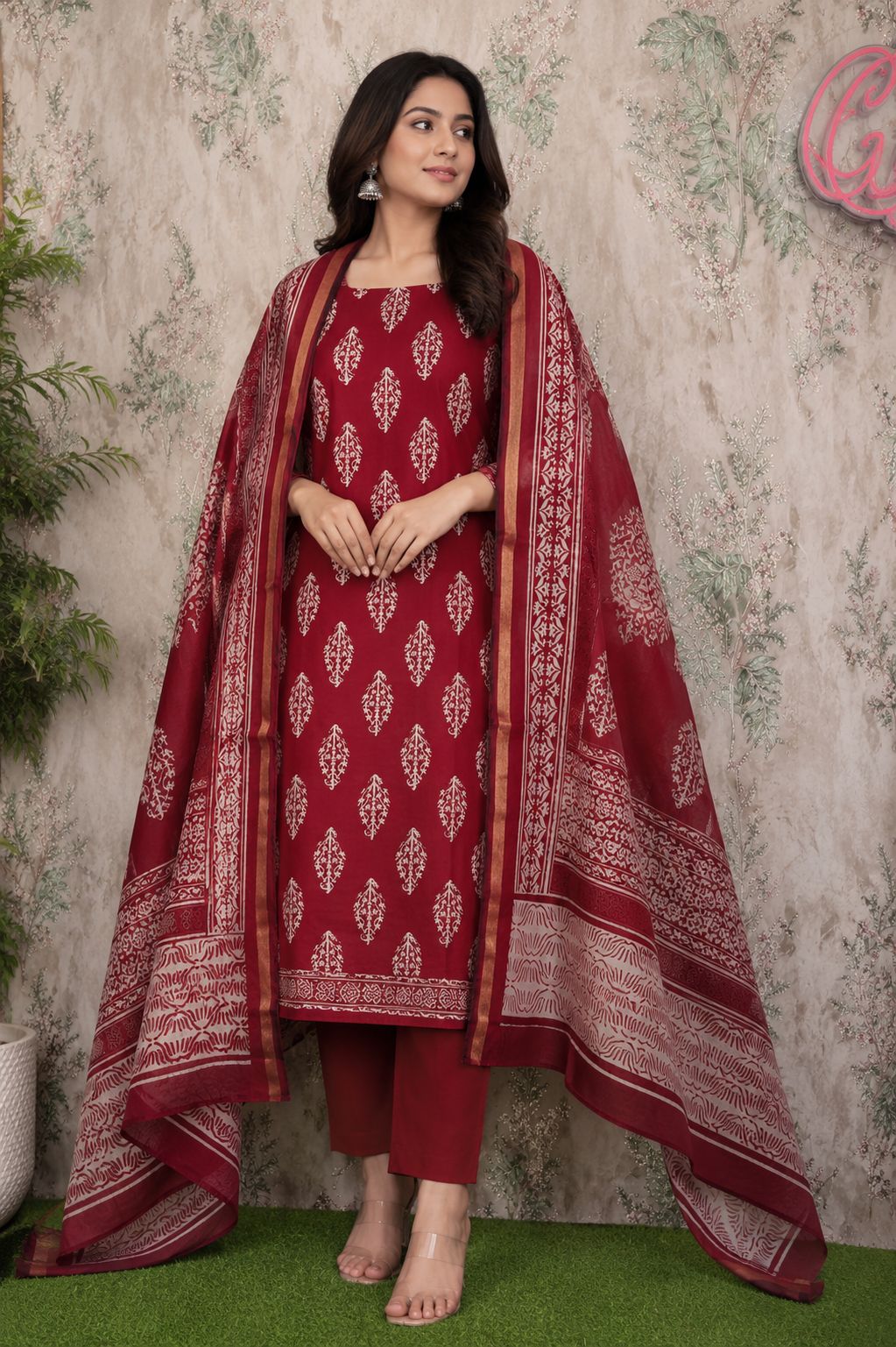 Code 033 – Maheshwari Cotton Unstitched Suit Set | Soft Summer Wear with Dupatta