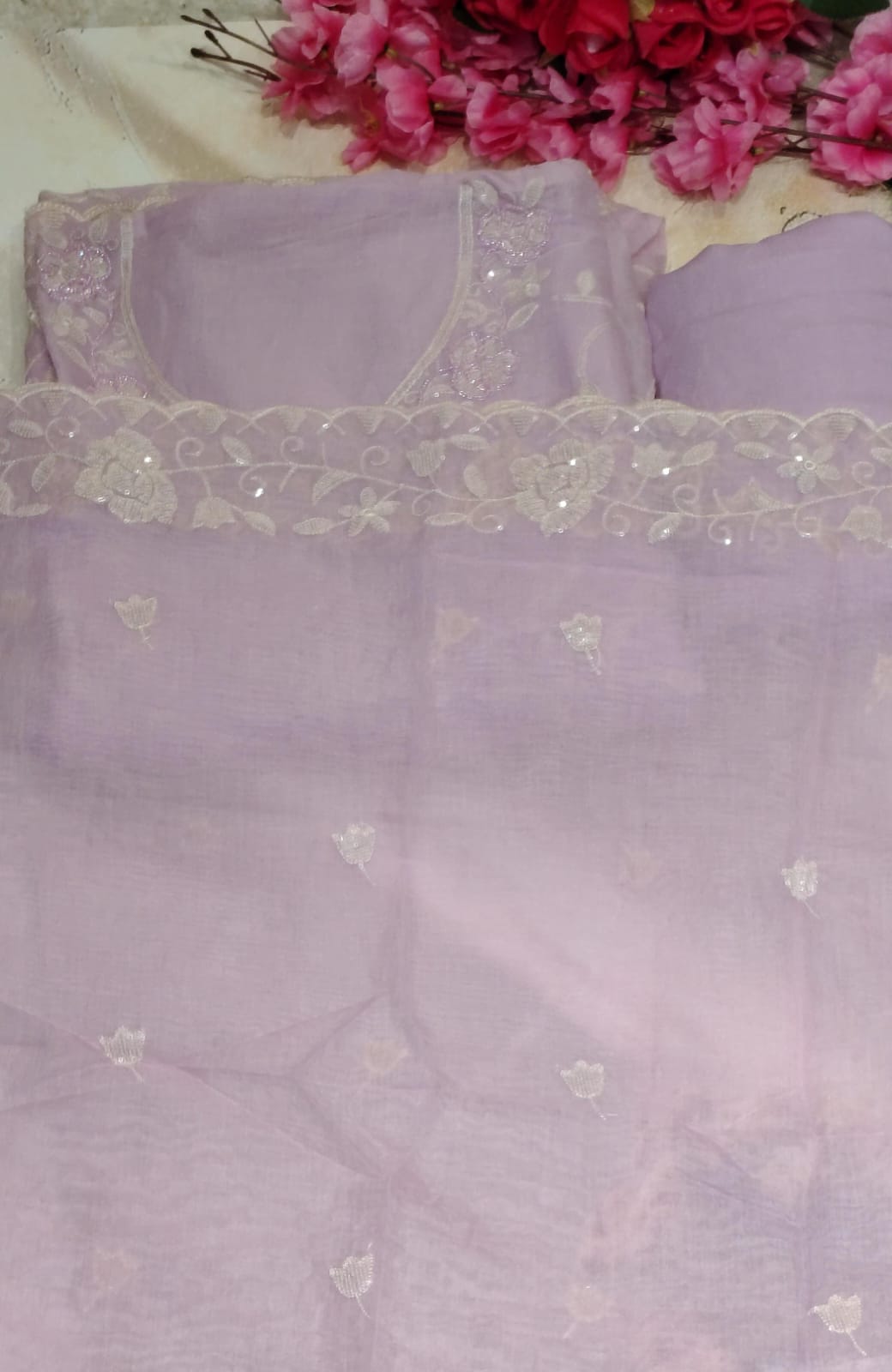 Lavender Mul Chanderi Heavy Embroidered Unstitched Suit Set with Dupatta | Code 071 | AASAKI