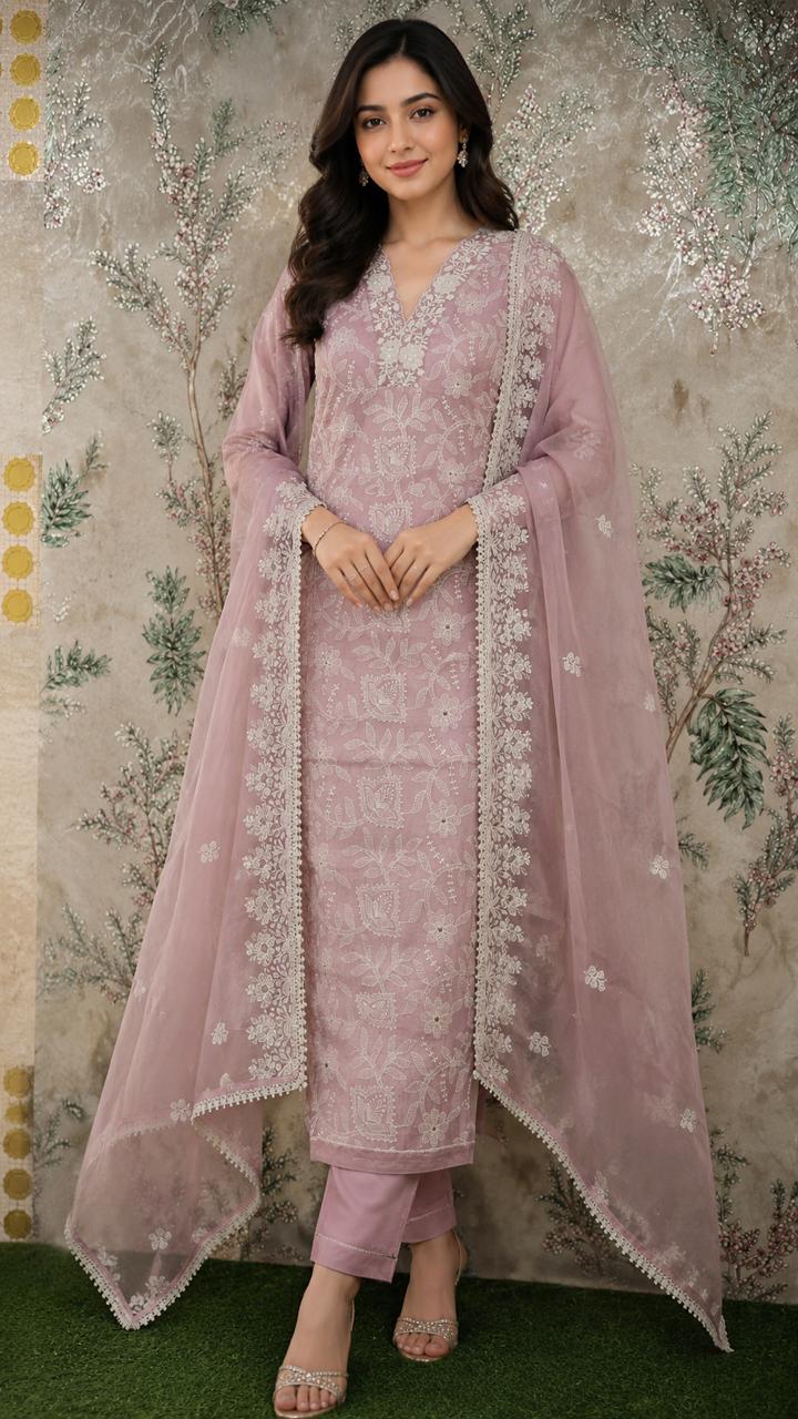 AASAKI Code 030 – Soft Premium Organza Embroidered Party Wear Suit