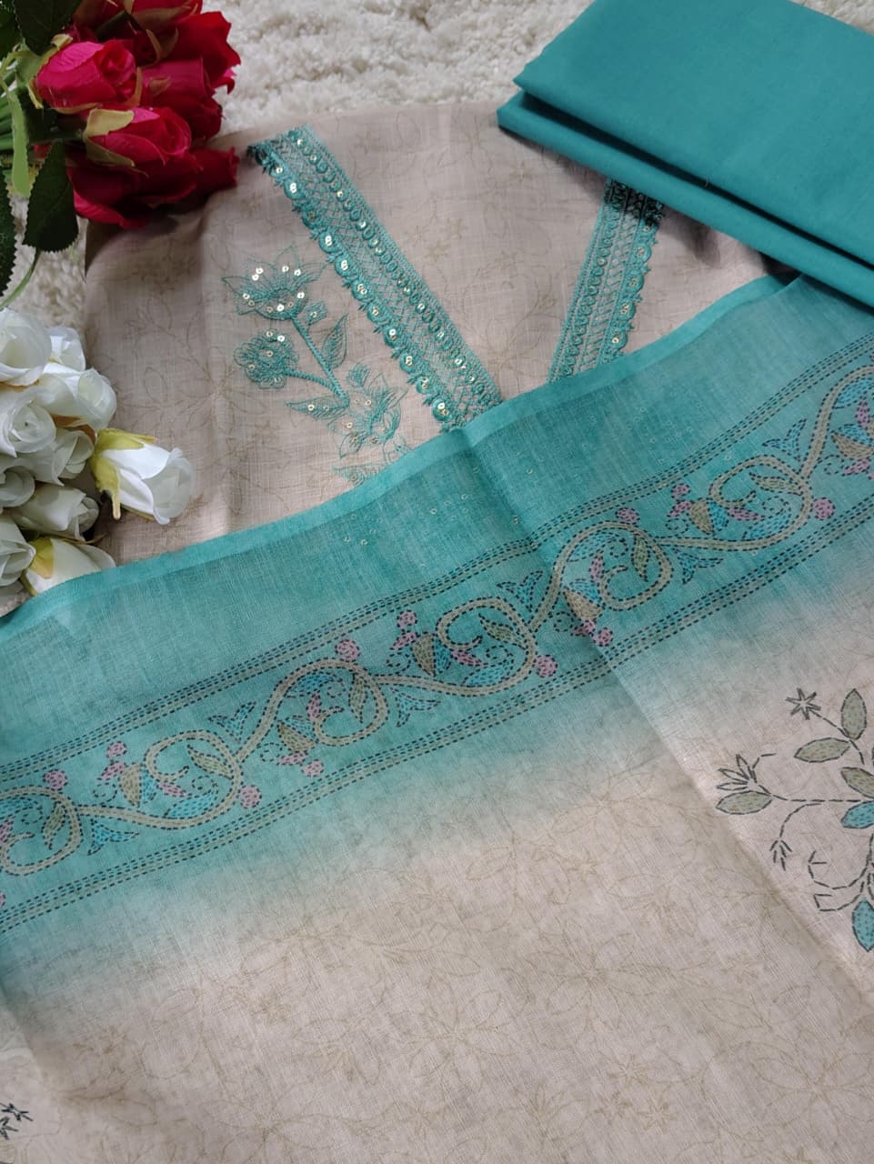 Code 010 – Premium Jamdani Unstitched Suit with Designer Dupatta