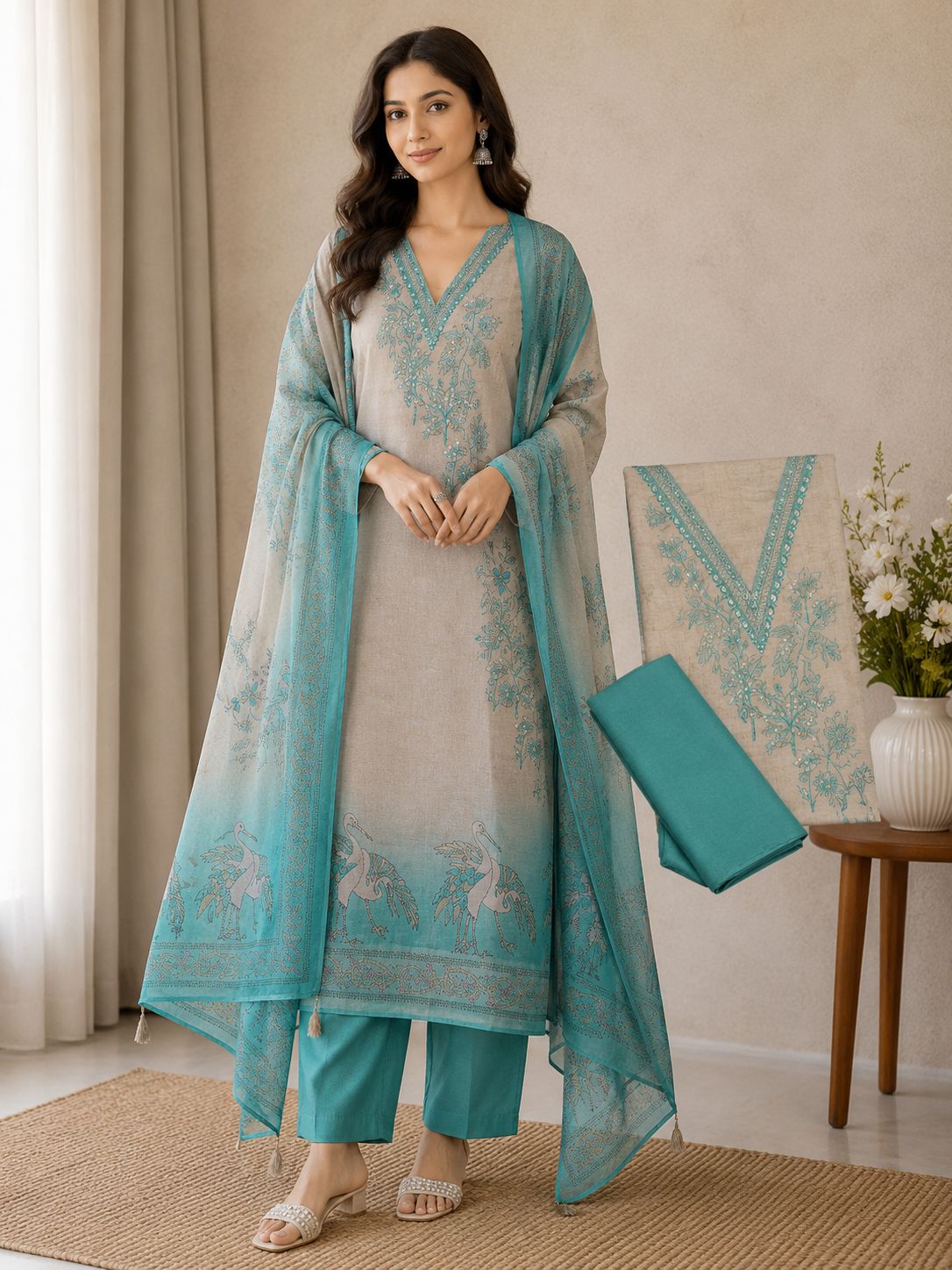 Code 010 – Premium Jamdani Unstitched Suit with Designer Dupatta