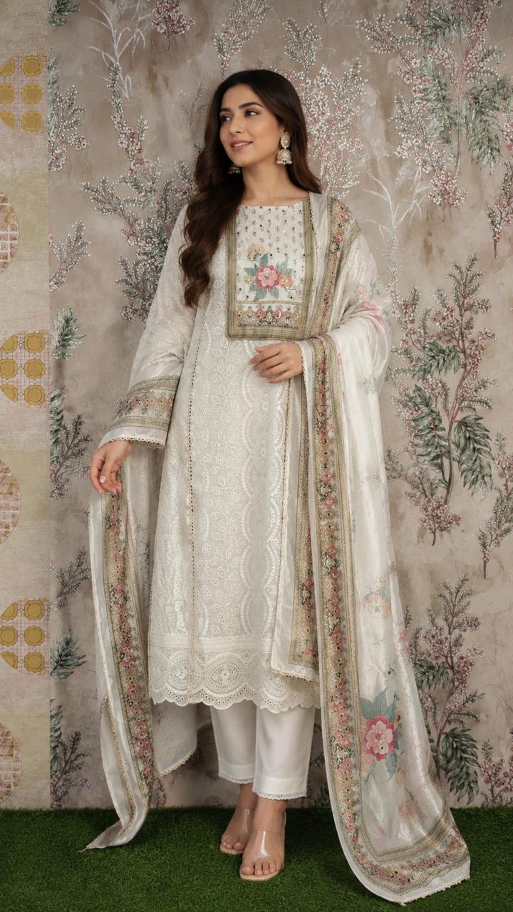 Code 016 – Premium Muslin Mirror Work Unstitched Suit