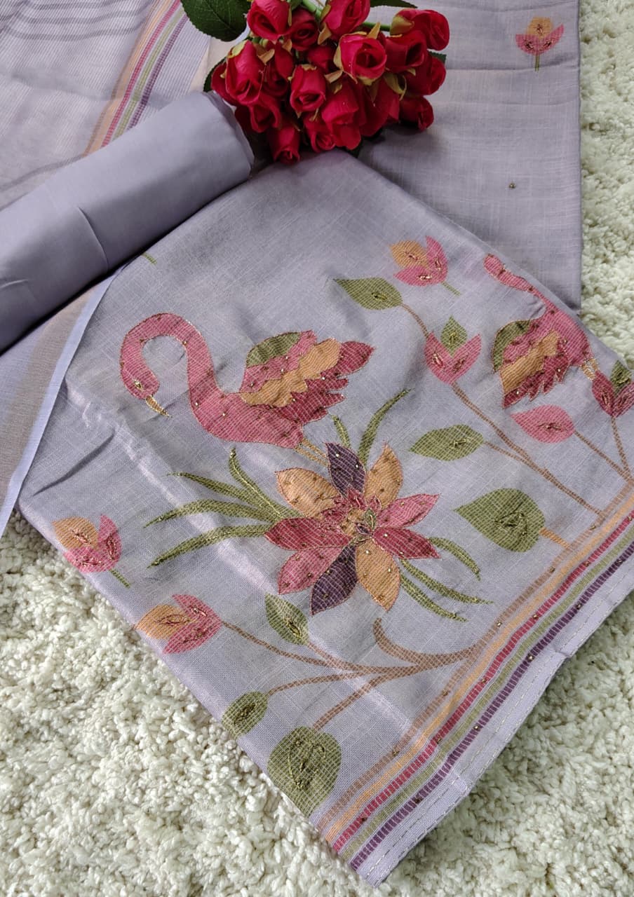 Code 023 Kota Doria Embroidered Unstitched Suit Set with Dupatta | AASAKI