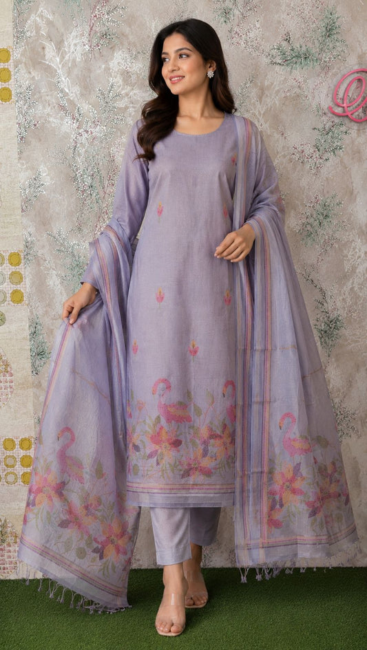 Code 023 Kota Doria Embroidered Unstitched Suit Set with Dupatta | AASAKI