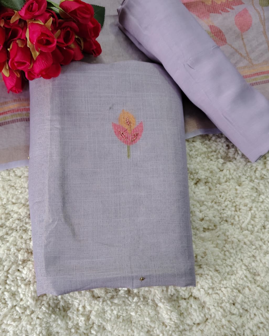 Code 023 Kota Doria Embroidered Unstitched Suit Set with Dupatta | AASAKI