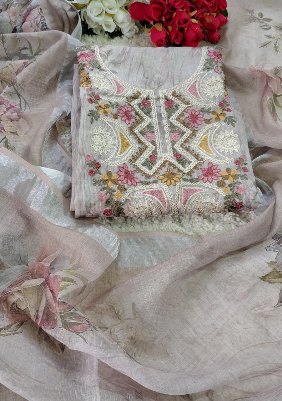 Code 040 – Mulchanderi Embroidered Suit with Shantoon Bottom | Aasaki
