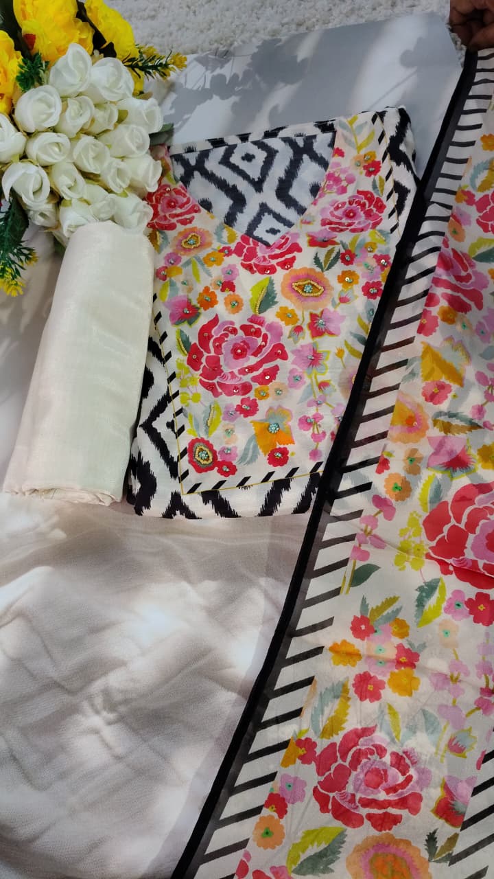 Premium Muslin Floral Printed Unstitched Suit Set with Designer Dupatta|Code 044