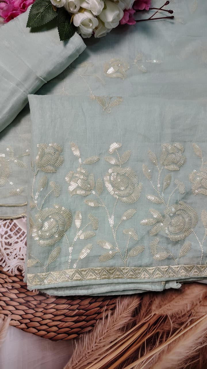Ice Blue Mulchanderi Embroidered Suit Set with Dupatta | Code 068