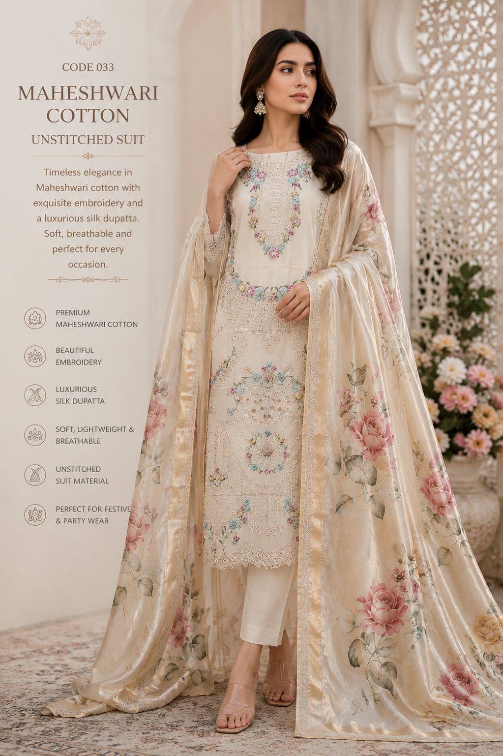 Code 036 – Premium Pakistani Soft Fabric Unstitched Suit with Designer Dupatta