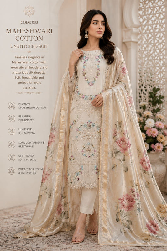 Code 036 – Premium Pakistani Soft Fabric Unstitched Suit with Designer Dupatta